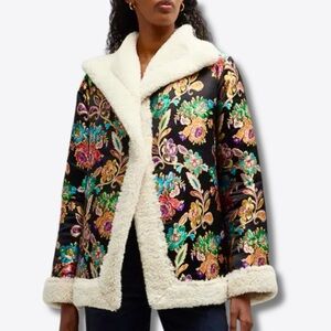 JOHNNY WAS Sofie Floral Jacquard Sherpa Coat